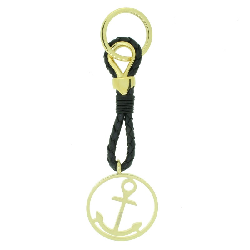 HAFEN-KLUNKER Sailor Collection Schlüsselanhänger rund mit Anker 110567 Leder Edelstahl schwarz gold