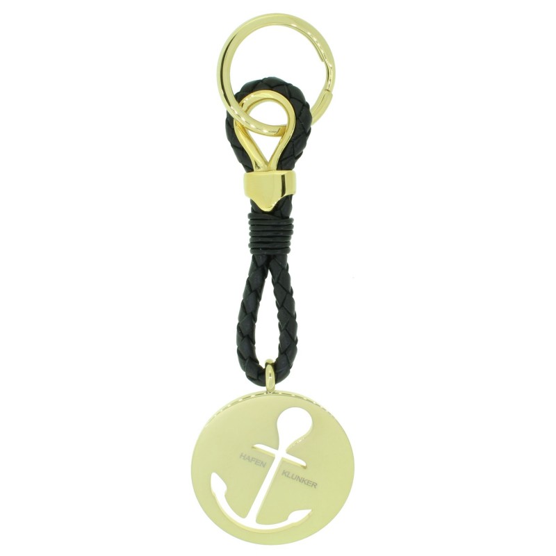 HAFEN-KLUNKER Sailor Collection Schlüsselanhänger rund Anker ausgestanzt 110564 Leder Edelstahl schwarz gold