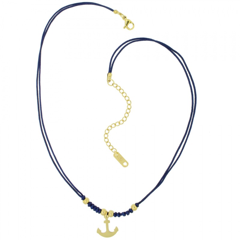 HAFEN-KLUNKER HARMONY Choker Halskette Anker 110429 Textil Edelstahl Blau Gold