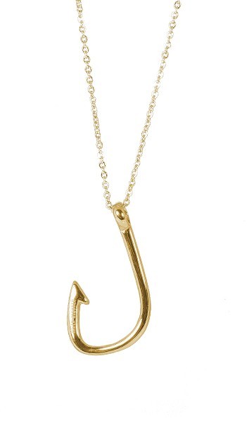 Kette Damen Mit Angelhaken Anhänger Edelstahl Gold Halskette (40+5 cm) Schmuck Für Frauen perfekt als Geschenk