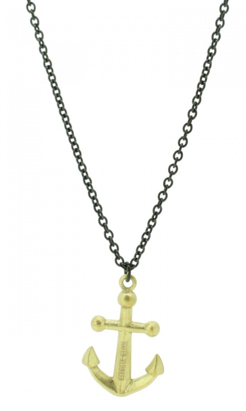 Kette Damen Herren Unisex Schwarz Gold Mit Anker Anhänger Edelstahl Halskette (50+5 cm) perfekt geeignet als Geschenk