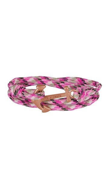 Armband Anker Damen In Rosegold Matt & Pink-Meliert Edelstahl & Nylon - Wickelarmband verstellbar, Geschenk Für Frauen