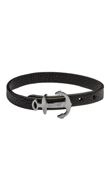 HAFEN-KLUNKER MINI Anker Armband 107759 Edelstahl Leder schwarz silber matt